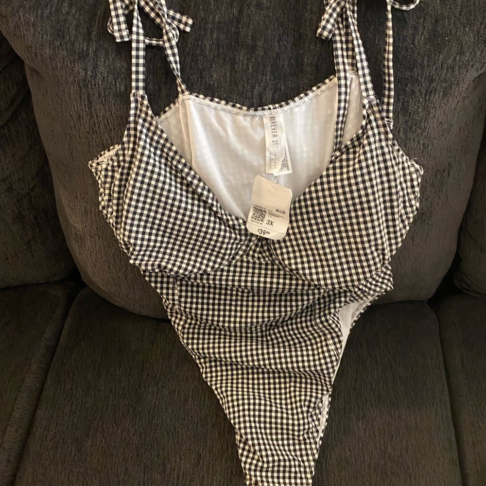 Forever 21 Black and White Gingham One Piece Swimsuit